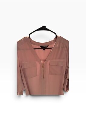 Express Dusty Rose Sheer Roll-Tab Blouse